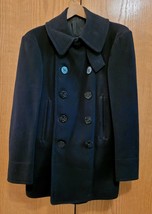 Naval Wool Pea Coat Black US Navy Size 36 Vintage Double Breasted - £53.60 GBP