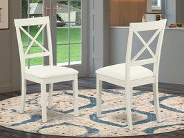 Set Of 2 Boston Dinette Kitchen Dining Chairs W/ Faux Leather Seat Linen White - £207.82 GBP