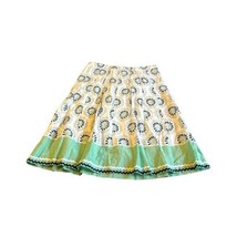 Ann Taylor Cotton Skirt Loft Floral Cotton Size 8 Green Trim Full Midi Boho - $23.36