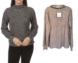Beach Lunch Lounge Tanya Animal Print Pullover Mock Neck Long Sleeve Size L XL - £21.22 GBP