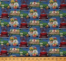 Cotton Stands Produce Vegetables Trucks Blue Fabric Print by Yard D570.04 - £8.91 GBP