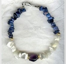 Blue &amp; White Fiber Optic Gemstone Chip Fluorite Bracelet  - £15.73 GBP