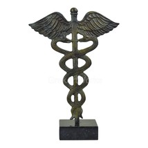 Caduceus Symbol of God Hermes Mercury Real Bronze Metal Art Sculpture Handmade - £83.09 GBP