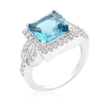 Halo Style Princess Cut Aqua Blue Cocktail Ring - $34.49