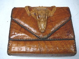 (EL10-1) Genuine vintage Caiman crocodile Leather Clutch Handbag SKIN Hide PURSE - £213.36 GBP
