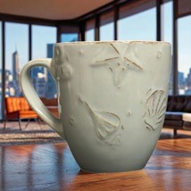 Thomson Pottery 4-Mugs CAPE COD Blue Coffee Tea Cups Embossed Seashells ... - $48.51