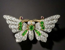 2.60CT Round Cut Simulated Emerald Brooch Pin Gold Plated 925 Silver - £148.77 GBP