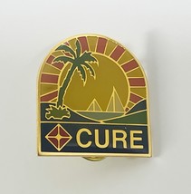 CURE Lapel Pin Sail Boat Sailboat Palm Tree Sunrise Island Vacation - $9.89