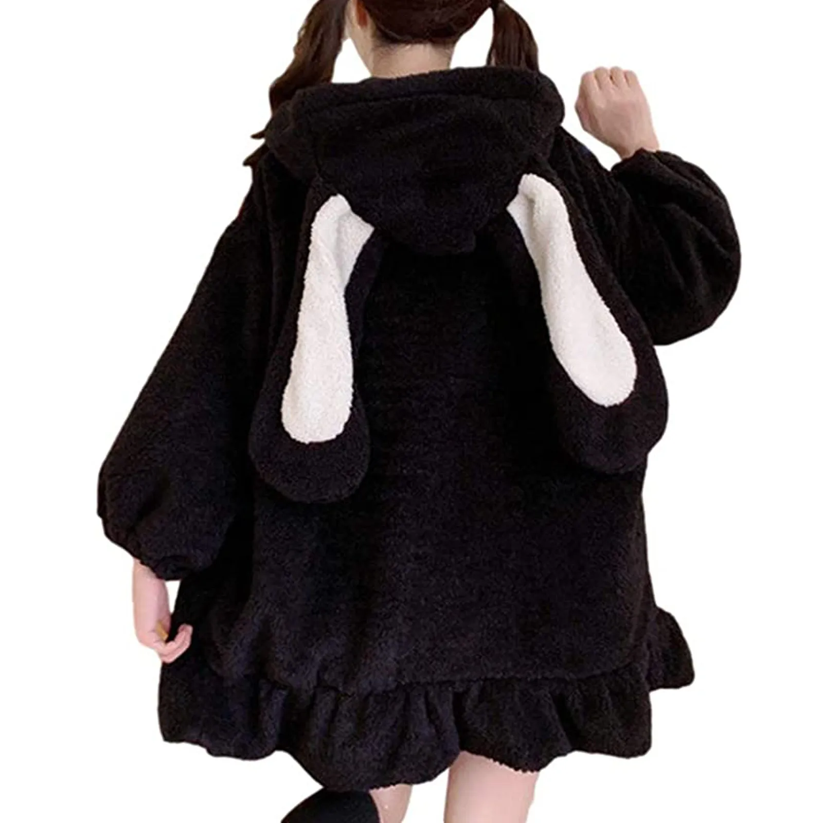 Kawaii Hoodies Women ita Winter Warm Lambs Oversized Sweatshirt Cute Bunny Ears  - £82.73 GBP