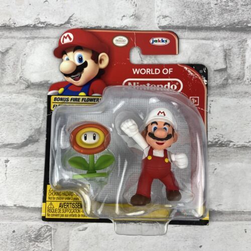 World Of Nintendo Fire Mario With Fire Flower Jakks Pacific Super Mario Bros  - £10.53 GBP