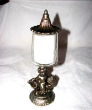 VTG Hollywood Regency Brass Cherubs Glass Hurricane Candlestick Holder Lamp - £23.34 GBP