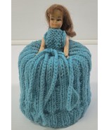 Vintage Crochet Toilet Paper Roll Blue Doll Dress Cover - £11.81 GBP