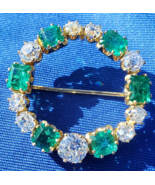 Earth mined Diamond Emerald Circle Art Deco Brooch Elegant Antique 18k G... - £26,450.10 GBP