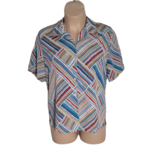 Allison Button Up Shirt  ~ Sz 16W ~ Red &amp; Blue ~ Short Sleeve ~ Stripe - £17.61 GBP