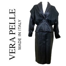 Vintage Rare Vera Pelle, Italy,  Black Soft Leather Suit Size 44 - £202.40 GBP