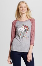 Women’s Juniors Peanuts 3/4 Sleeve Snoopy Christmas Lights Tee Shirt Sz ... - $8.90