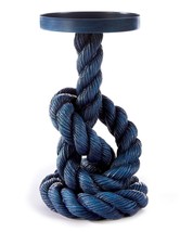 Knotted Rope Candle Holder Blue Nautical Design 7.2" high Holds 3" Size Resin