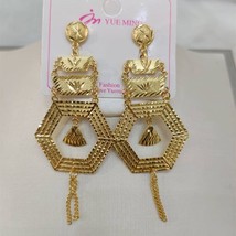 Dubai Gold Plated Earrings for Women Fashion Jewelry Gold Color Tassel Ethiopian - £21.30 GBP