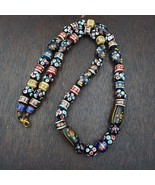 Vintage african venetian style skunk thousand eyes glass beads strandGift - $578.79 MXN