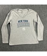New York Yankees Shirt Womens XL Gray V-Neck Fanatics Long Sleeve Cotton - $23.64 CAD