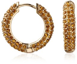 Cohesive Jewels Pave Yellow Crystal Gold Hoop Earrings w Hinge Snap Clos... - $12.74