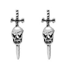 Glorious Victory Skull Pierced on Sword Sterling Silver Stud Earrings - £8.22 GBP