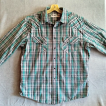 Cinch Men Shirt Western Snap Front Modern Fit Blue Plaid Size Large Long Sleeve - £13.19 GBP