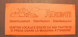 Vintage AERORATTI Deferations Disinfections Disinfestation Sticker STICKER 4-... - £10.30 GBP