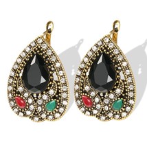 Boho Big Crystal Flower Earrings For Women Antique Gold Color Ethnic Bride Weddi - £6.85 GBP