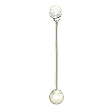 Vintage Pierced Earring Silver Tone Pave Rhinestones Simulated Pearl Dangle Drop - £7.88 GBP