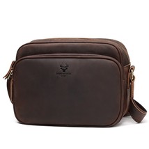 100% Crazy Horse Leather Men&#39;s Crossbody Bags Vintage High Quality Male Shoulder - £102.43 GBP