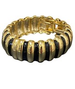 Vintage Black Enamel Zebra Gold Ribbed Chunky Hinged Bracelet 9” - $45.99