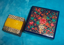 LOT OF 2 Trinket Boxes- Small Wood &amp; Hinged &amp;  Black Folk Art - £9.49 GBP