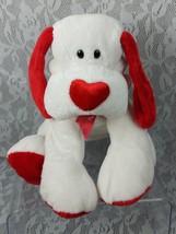 Walmart Valentines Puppy Dog White Red Ears Heart Nose Bow 11&quot; Plush Stuffed - $42.95