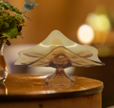 Amber Glass Unique Pedestal Bowl Dish Versatile Old World Retro Charm - $44.99