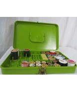 Vtg Wilson Wil-Hold Sewing Box Avocado Green Slim Thread Case w/ Wooden ... - $20.78