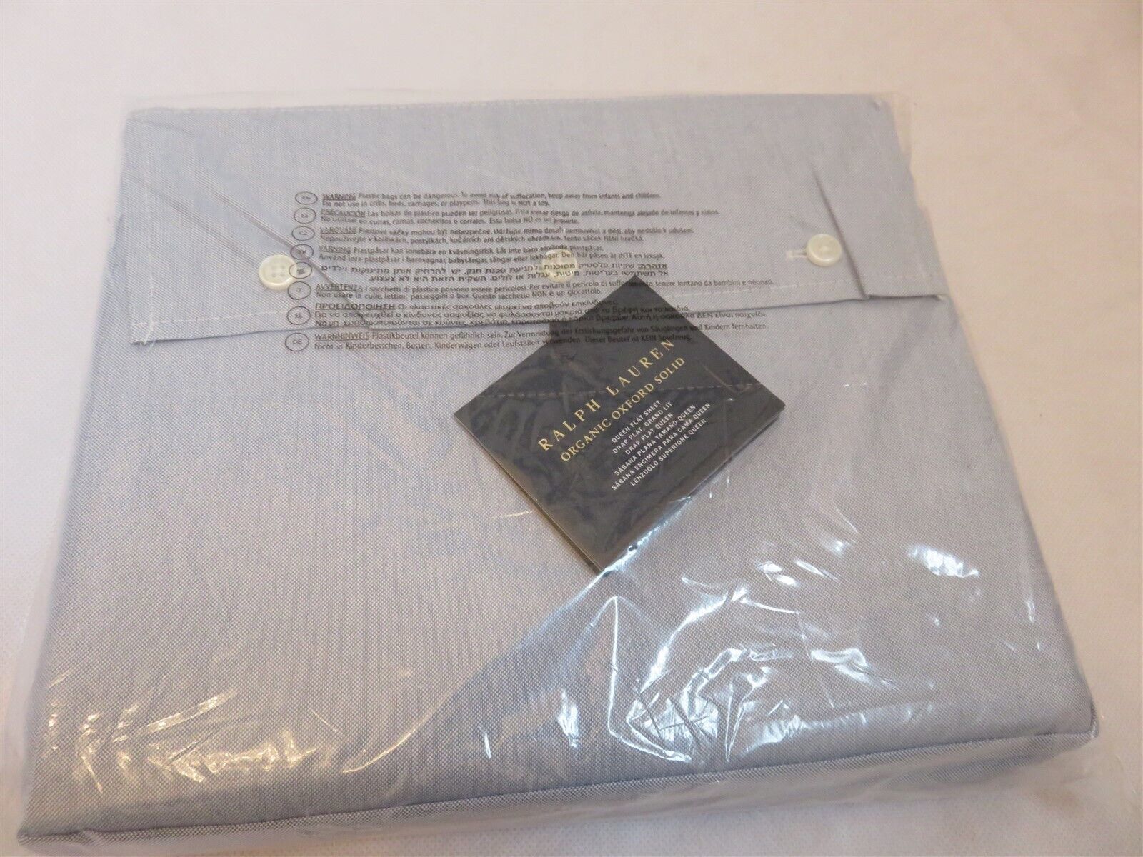 Primary image for Ralph Lauren Organic Oxford Solid queen flat sheet Blue $215