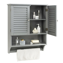 2-Doors Bathroom Wall-Mounted Medicine Cabinet with Towel Bar-Gray - Col... - $138.49