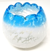Splatter Victorian Rose Bowl Art Glass Pinched Blue White Gradient Vintage - £18.64 GBP