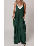 Duffel Green Spaghetti Straps Pocketed Slouchy Maxi Dress - $16.66