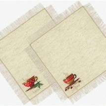 &quot;Stitch &amp; Sip Napkin Art Kit - 1640 Tea &amp; Coffee Theme - 11&quot; x 11&quot; Zweigart 14 c - £45.72 GBP