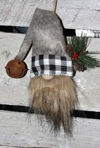 Primitive Farmhouse Gnome in grey hat with buffalo check trim holiday decor - £11.79 GBP
