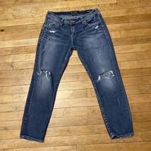 Silver Boyfriend Jeans Size 29/25 Distressed Medium Wash Super Stretch M... - £14.92 GBP