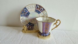 Beautiful Vintage Napco Tea Cup &amp; Saucer Occ. Japan Opalescent Blue Silv... - $14.99
