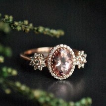 2Ct Oval Cut Lab Created Morganite Women&#39;s Engagement Ring 14K Rose Gold Plated - $102.89