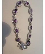 Silver Bracelet Purple Amethyst Cuff Tennis  - £38.08 GBP