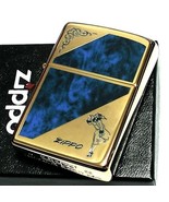 Windy Girl Marble Blue Etching Gold Inside Unit Japan Zippo Oil Lighter MIB - $1,651.94 MXN
