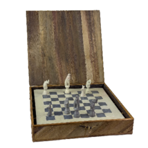 SOAPSTONE HAND-CARVED CHESS SET IN BOX - SAFARI ANIMAL PIECES - GREY/NAT... - $150.00