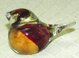 VINTAGE ART CLEAR GLASS BIRD RED ROBIN SPARROW PAPERWEIGHT 2 3/4&quot; TALL 4... - $26.10