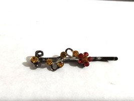 Vintage Bobby Pin Hair Clip Red and Yellow Rhinestones Unmarked SINGLE CLIP ONLY - £10.08 GBP